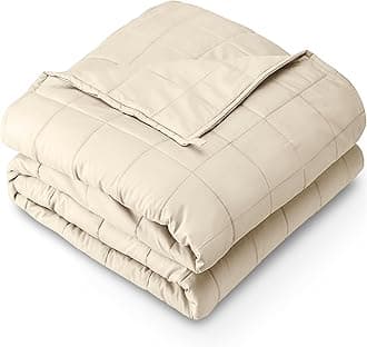 Bare Home Weighted Blanket Full or Queen Size 12lb (48" x 72") for Adults - All-Natural 100% Cotton - Premium Heavy Blanket Nontoxic Glass Beads (Sand, 48"x72")