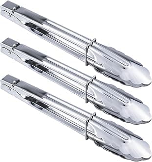 Stainless Steel Serving Tongs Metal Cooking Tongs (9-Inch 3 Pieces)