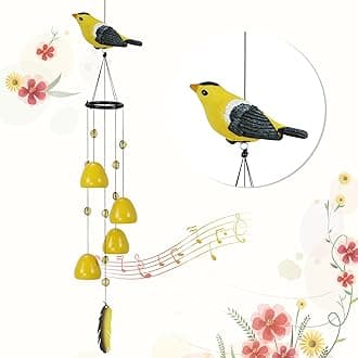Bird Wind Chimes for Outside，Goldfinch Bird Gifts，Yellow Bird Wind Chimes Outdoor Decorations, Mother‘s Day Gifts for Mom/Grandma,Garden Patio Backyard Hanging Decor.