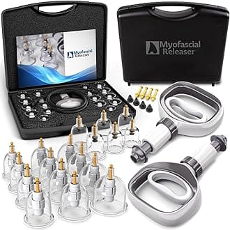 Myofascial Releaser Professional Cupping Therapy Set By Myofascial Releaser **Free Replacement Cups** 18 Multi-Sized Cups With Large&Facial Sized Vacuum Cups - Massage&Physical Therapy Equipment Set