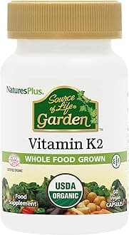 NaturesPlus Source of Life Garden Organic Vitamin K2-120 mcg Organic Vitamin K2 MK7 (Menaquinone-7) from Fermented Chickpeas - Vegan, Gluten Free - 60 Capsules
