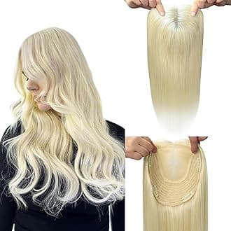 Topper Hair Piece Human Hair Topper 360° Cover 12inch 55g Hair Pieces for Women with Thinning Hair 6x7inch Large Base Platinum Blonde Add Hair Volume (#60Toppers-12inch)
