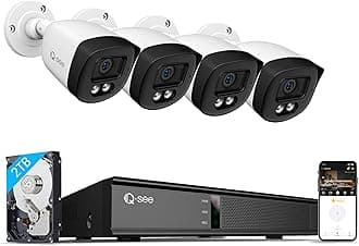 Qsee 8CH 5MP Security Camera System with Color Night Vision/Motion Detection, 4Pcs Wired PoE Cameras for Home Security Outdoors, 4K 8CH NVR with 2TB HDD for 24-7 Recording, Remote Access