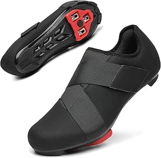 VikoViren Unisex Cycling Shoes Compatible with Peloton Bike with Single Hook & Loop Strap and Delta Cleats Included Perfect for Indoor Road Riding Bike Shoes for Men Women, Black 6