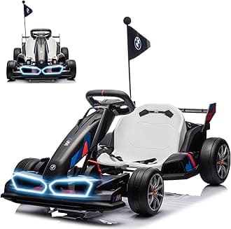 24V Electric Go Kart for Kids, Licensed BMW Battery Powered Drift Racing Go Kart, 7.5 MPH Drift Kart with 400W Powerful Motor, Kids Race Pedal Go Karting Car w/Adjustable Seat, Black