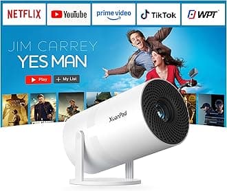 【Bone white Projector & Built-in Apps】XuanPad Mini Projector with Wi-Fi and Bluetooth, Full HD 1080P Smart Portable Projector with 210° Stand, Auto Vertical Keystone, Compatible with HDMI/USB/TV Stick