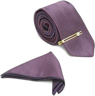 MUTAQINOTI Mens Woven Premium Silk Necktie With Pocket Square and Golden Tie Pin (TEGP), Rosewood, Free Size