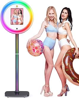 Portable Photo Booth for I pad 10.9in 10.2in 11in 12.9in, with Cyratok Software APP Control Ring Light, Lightweight & Rolling Base Selfie Photo Booth Machine for Weddings, Parties