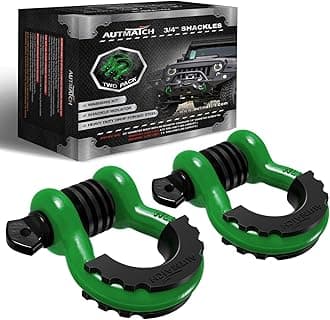 AUTMATCH D Ring Shackle 3/4" Shackles (2 Pack) 41,887Ibs Break Strength, Clevis Shackle with 7/8" Screw Pin and Shackle Isolator Washer Kit for Tow Strap Winch Off Road Vehicle Recovery, Dark Green