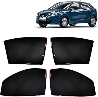 KINGSWAY Accessories Car Sun Shade Z-Black Non Magnetic Fix Type Curtains Only Compatible with Maruti Suzuki Baleno Year 2015 to 2018 All Model, Only Half Cut in Front Window, Pack of 4 Pcs