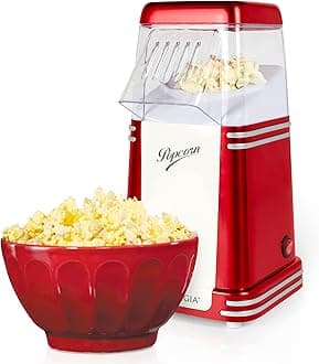 Hot-Air Electric Popcorn Maker, 8 Cups, Healthy Oil Free Popcorn with Measuring Scoop, Retro Red