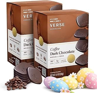 Verse Luxury Dark Chocolate Coffee Squares - 90% Creamy Dark Cocoa w/ 1g Cane Sugar - Individually Wrapped Easter Candy For Egg Hunts, Birthdays And Festive Baskets (9 Count, 2 Pack)