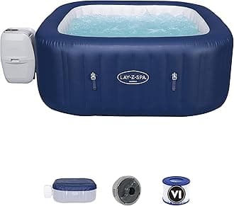 Lay-Z-Spa Hawaii Hot Tub, 140 AirJet Massage System Inflatable Spa with Freeze Shield Technology and Sociable Square Shape, 4-6 Person, Blue