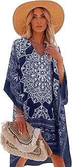 Women's Beach Cover up Swimsuit Kimono Cardigan with Bohemian Floral Print