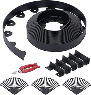 Landscape Edging, 90' 2" Tall Garden Edging with Scissors, Lawn Edging with 108 Garden Spikes and 5 Connectors, Heavy Duty PP&PE Material Edging for Landscaping, Garden, Lawn, Black