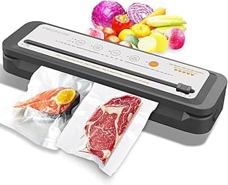 MEGAWISE Vacuum Sealer Machine, Portable Strong Suction Power Food Sealer, Bags and Cutter included with External Vacuum Function, Freshness Saver（Silver)