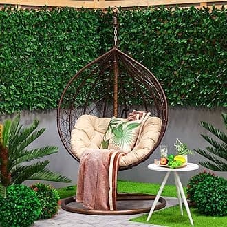Blissful Backyards India Single Seater Swing Chair with Stand & Cushion Outdoor Indoor Balcony Garden Patio,Powder Coated Frame,UV Protected Wicker,Premium Cushion AF_in_037