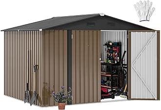 DWVO 10'x8' Large Metal Outdoor Storage Shed, Heavy Duty Tool Storage Sheds for Backyard Patio Lawn - Ideal for Bicycles, Garden Tools, and Lawn Equipment, Easy-to-Assemble, Brown