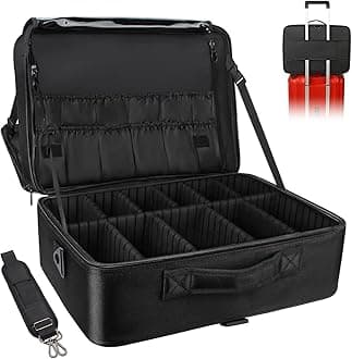 Professional Makeup Train Case Cosmetic Organizer Makeup Artist Box 2 Layers Large Size with Adjustable Shoulder Makeup Brush Set Hairstyle Nail Beauty Tools, Super Large Black, super large black