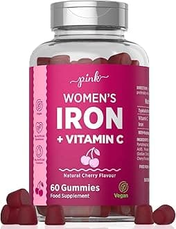 Iron Gummies for Women | 100% NRV Supplement with Vitamin C | High Strength 14mg Iron | Natural Cherry Flavour | Vegan 60 Gummies | PINK