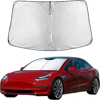 EcoNour Windshield Sunshade for Car | 240T Polyester Shield for Tesla Model 3 Sunshade | Superior UV & Heat Protection Model Y Sunshade | Car Interior Accessories for Summer