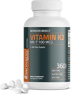 Bronson Vitamin K2 MK-7 100 MCG, K2 as MK7 Menaquinone, Bone Support, 360 Tablets