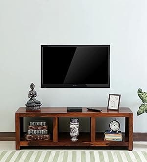 Sheesham Wood TV Cabinet with Shelf Storage Multipurpose Entertainment Unit Wooden TV Stand for Bedroom Living Room