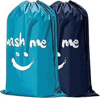 HOMEST 2 Pack XL Wash Me Travel Laundry Bag, Dirty Garments Organizer, Large Enough to Hold 4 Loads of Clothes, Easy Fit a Hamper or Clothing Basket, Azure and Blue