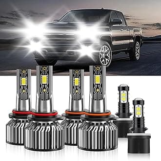 Compatible For GMC Sierra 1500 1999-2002 9005 9006 High/Low Beam 880 Fog Light Bulbs, 600% Brightness 6500K White with Cooling Fan, Plug and Play, IP68 Pack of 6