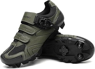 KESCOO Mens Mountain Bike Shoes with 2-Bolts SPD Cleats Included, Cycling Shoes with Quick Ratchet Buckle Indoor Outdoor Riding Biking
