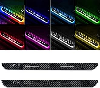2Pcs Wireless LED Car Door Sill Lights, High Bright & Sensitive Wireless Colorful 7 Color 28 Modes Custom Carbon Fiber Anti-Scratch Door sill Plate, LED Car Doorsill Lights