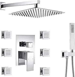 Enga 12 Inch Bathroom Rainfall Shower Head System Brass Shower Faucet Complete Kit Wall Mount Polished Chrome