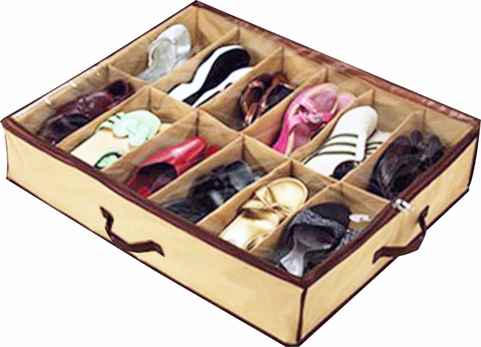 Shoe Box 12 Pocket Under Bed Foldable Shoe Container Storage Organizer Holder