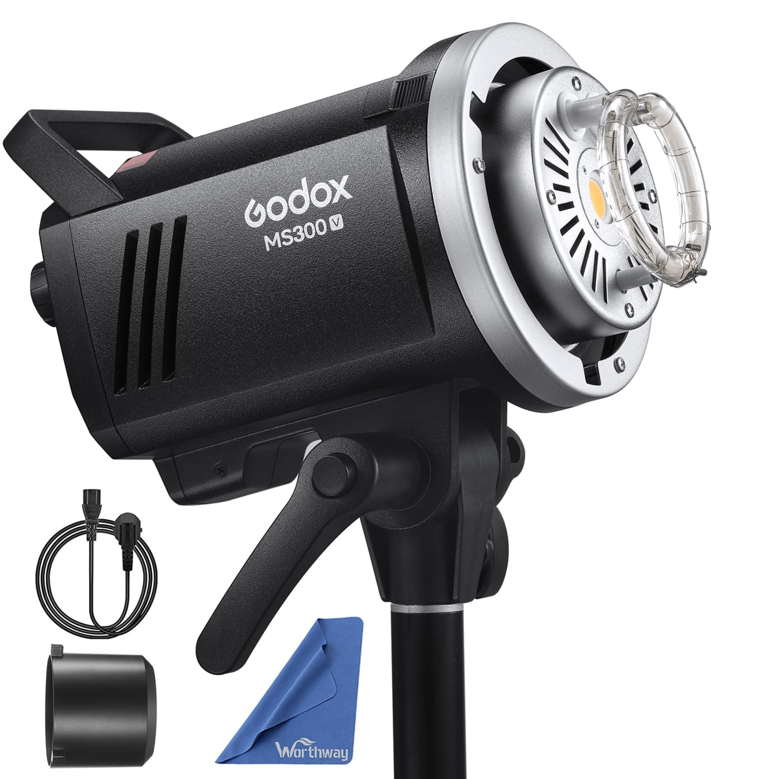 Godox MS300V MS300-V Compact Studio Strobe Flash Light - 300W,GN58 0.1-1.8S Recycle Time,2.4G X System,Bowens Mount LED Modeling Lamp for Photographic Studio Portrait Shooting(MS300 Upgraded Version)