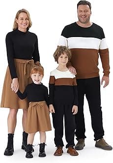 PATPAT Family Matching Outfits for Fall Winter Long Sleeve Women Dresses and Sweatshirts Sets for Holiday Photoshoot