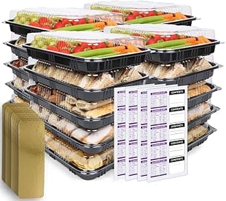 Reusable Sandwich & Serving Platter Trays with Clear Lids – Pack of 40 Catering Food Platters with Dividers & Labels for Parties, Buffets, Events & Meal Prep – 33.5 × 24 × 7 cm