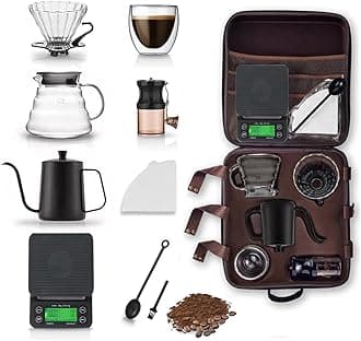 Coffee Maker Set - 10 Pack V60 Pour Over Drip Coffee Kit With Grinder, Server, Kettle, Filter, Scale & Glass Drip Funnel - Travel Coffee Set in Gift Bag
