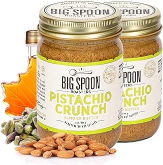 Big Spoon Roasters Almond & Pistachio Butter w/Raw Honey & Sea Salt - Keto Friendly, Low Sugar Almond Butter - Crunchy Pistachio Butter w/Bee-Friendly Almonds - Gourmet, Vegan Nut Butter - 26 Ounces