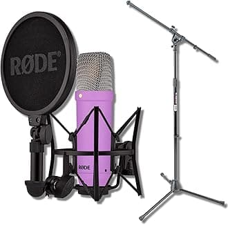 Rode NT1 Signature Series - Purple Condenser Microphone with SM6 Shockmount, Tripod Base Microphone Stand and Pop Filter