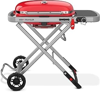 Traveler Portable Gas Grill – Red Edition | Compact Foldable BBQ Grill with Large Cooking Surface | Ideal for Camping, Tailgating, Road Trips, Outdoor Cooking