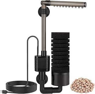 hygger USB Single Sponge Filter, Small Aquarium Filter with Adjustable Hanging Clip and Suction Cup, Duckbill Outlet, Rain Pipe Outlet, Extra Spare Sponge