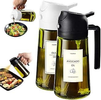 TrendPlain - Original 16oz/470ml Olive Oil Dispenser Bottle for Kitchen Gadgets and Air Fryer Accessories - Olive Oil Sprayer for Cooking w/Stickers - Black&White