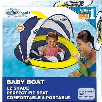 Splash & Play Fun-Fish Baby Pool Float with Canopy with Activity Center, Dual Air Pillow Chambers and Adjustable Safety Seat, Baby Float, 6 - 24 Months, Navy/White