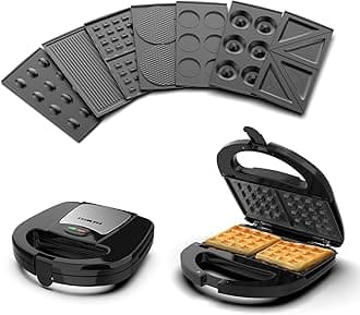 7 in 1 Sandwich & Multi Snack Maker 750W, 2 Slot Non-Stick 7-in-1 Interchangeable Plates for Grill, Toaster, Pancakes, Cookies, Waffles, Donuts, Cupcakes & Nutties, Dishwasher Safe - NGT727D