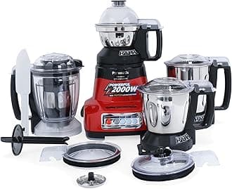 Panasonic MX-AE475 Mixer Grinder, Monster 2000W Super Mixer Grinder with 3 Stainless Steel Jars & Juicer Extractor, Mixie Grinder & Blender Machine for Kitchen, 2-Year Warranty & 5-Yr Motor (Red)