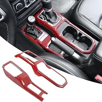 Center Console Gear Shift Panel Trim Cover 4WD Four Wheel Drive Cup Holder Panel Trim Cover Decoration Interior Accessories for Jeep Wrangler JL JLU & Gladiator JT 2018-2024,Red Carbon Fiber