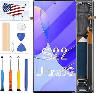 AMOLED S22 Ultra 5G Screen Replacement for Samsung Galaxy S22 Ultra 5G LCD Display S908 SM-S908 SM-S908B Display Touch Screen Digitizer Glass Panel Assembly Repair Parts Kit with Tools (White Frame)