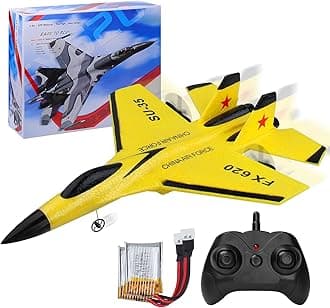 RC Plane, SU35 RC Airplane Ready to Fly, 2.4 GHz 2 Channel Remote Control Airplane RC Glider with Colored Lights for Kids/Adults/Beginners, Yellow