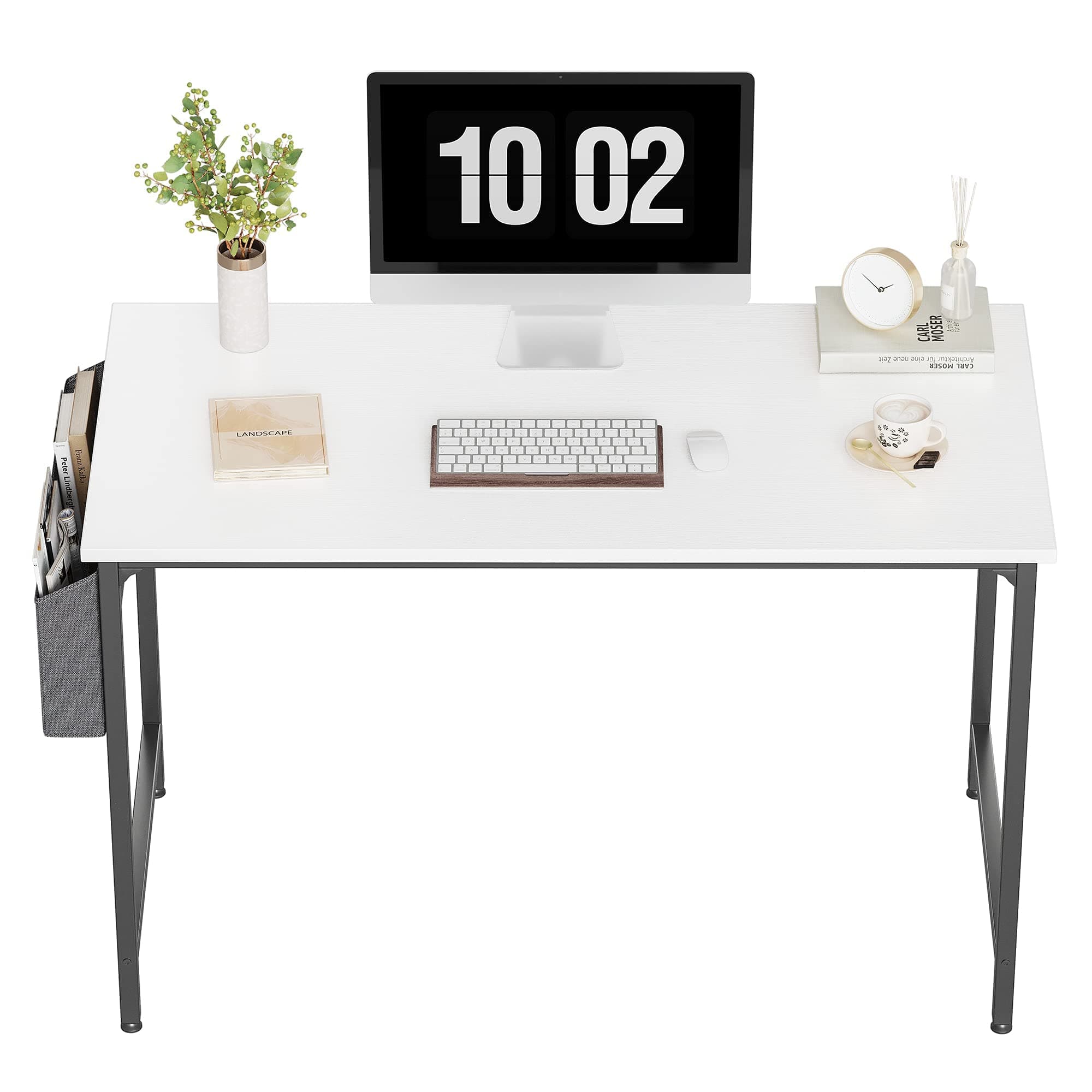 CubiCubi Computer Desk 40 Inch Study Writing Table for Home Office, Modern Simple Style PC Table with Storage Bag, White