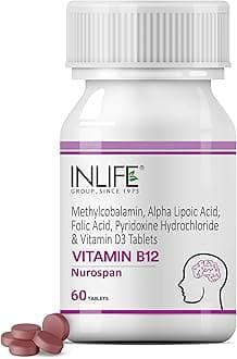 INLIFE Vitamin B12 (Methylcobalamin) 1500mcg Supplement with ALA, Folic Acid, Vitamin D3 | Nerve and Brain Health for Men & Women – 60 Tablets(Pack Of 1, 60)